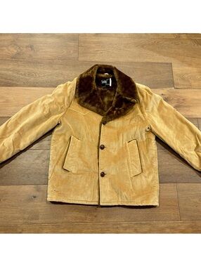 Vintage 70s Salem Sportswear Tan Corduroy Coat With Faux Fur Collar, 42